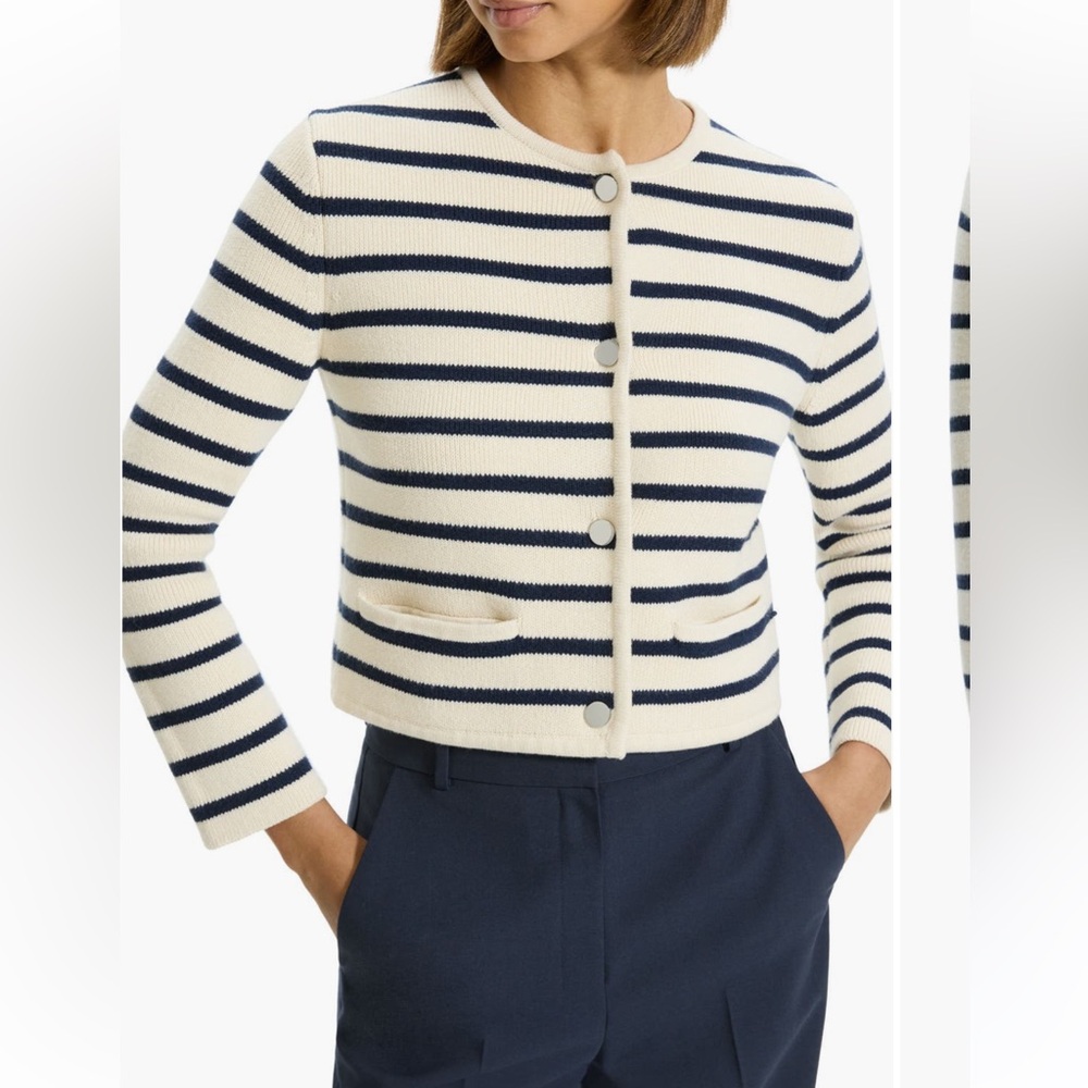 Theory Theory Waverly Stripe Cotton Cardigan